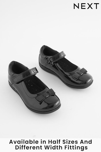 Black Patent Standard Fit (F) School Leather Junior Bow Mary Jane Leon Shoes (338630) | £22 - £28
