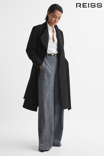 Reiss Black Freja Tailored Wool Blend Longline Coat (338720) | £398