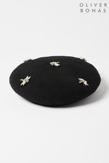 Oliver Bonas Dragonfly Jewels Beret Black Hat (338764) | £28
