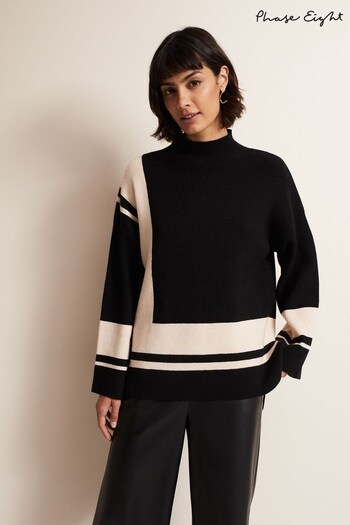 Phase Eight Black Kayleigh Striped Chunky Knit Jumper (338985) | £85