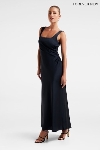 Forever New Blue Winnie Square Neck Ruched Midi hang Dress (338997) | £110