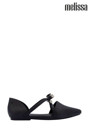 Melissa Pointy Stripe Black Bow Matt Shoes (339265) | £70