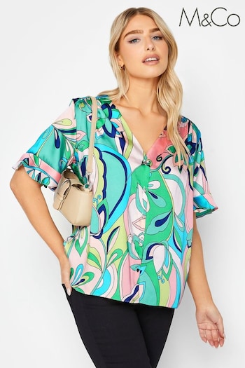 M&Co Green Psychedelic Frill Sleeve Button Shirt (339273) | £25
