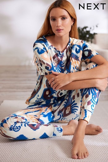 Blue Abstract Short Sleeve Cotton Pyjamas (339402) | £26