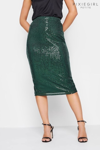 PixieGirl Petite Green Sequin Midi Skirt (339407) | £29