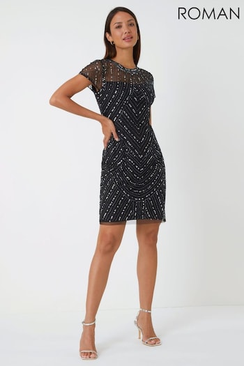 Roman Black Sequin Embellished Shift Dress (339424) | £75