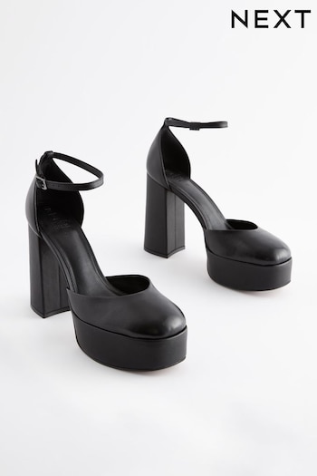 Black Signature Leather Platform Closed Toe Heels (339878) | £75