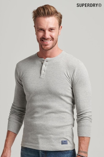 Superdry Grey Organic Cotton Long Sleeve Waffle Henley Top (33G138) | £30