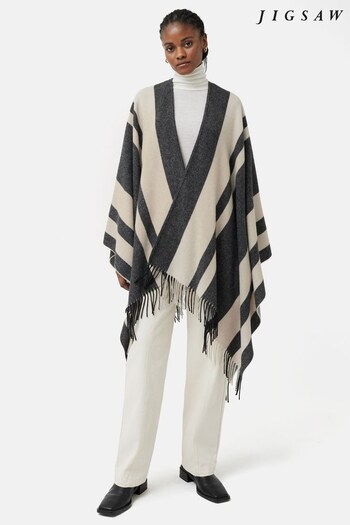 Jigsaw Grey Striped Wool Blend Cape Poncho (340287) | £130