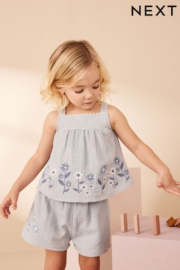 Blue Embroidered Top and Shorts Set (3mths-7yrs) (340321) | £20 - £24