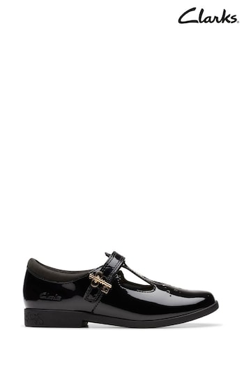 Clarks Black Standard Fit (F) Patent Lock Shine Fem Shoes (340421) | £46 - £50