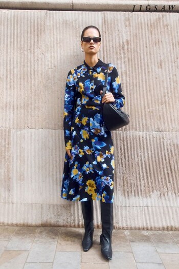 Jigsaw Blue Haze Floral Crepe Skirt (340500) | £145