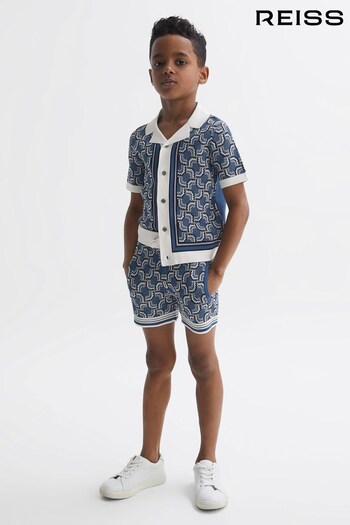 Reiss Blue Bloom Junior Knitted Patterned Drawstring Shorts STOREEZ (340719) | £36