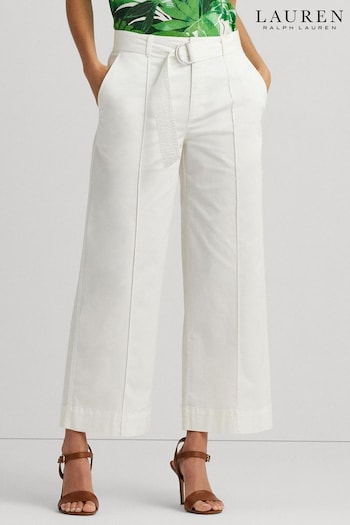 Lauren Ralph Lauren Quartilla Twill Belted Wide Leg White Trousers (340912) | £159