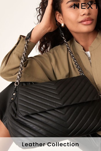 Black Leather Quilted Chain Shoulder Bag (341056) | £68