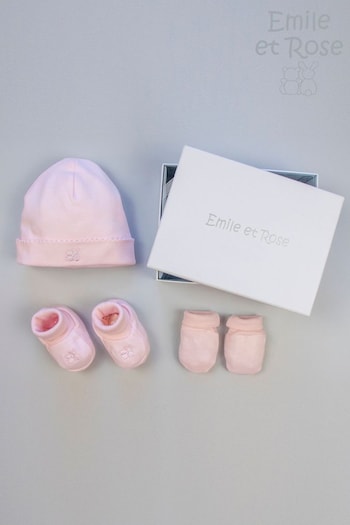 Emile et Rose Pink Patrizia Hat, Booties And Mitts Gift Set (341374) | £21