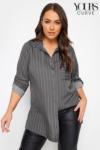 Yours Curve Grey Boyfriend Striped Shirt (341375) | £26