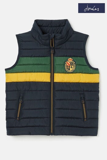 Joules Blue Matchday Crofton Showerproof Padded Colourblock Gilet With Heritage Badge (341378) | £39.95 - £45.95