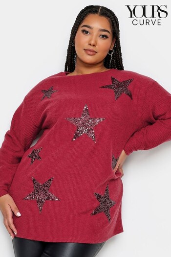 Yours Curve Red Soft Touch Sequin Star Top (341443) | £31