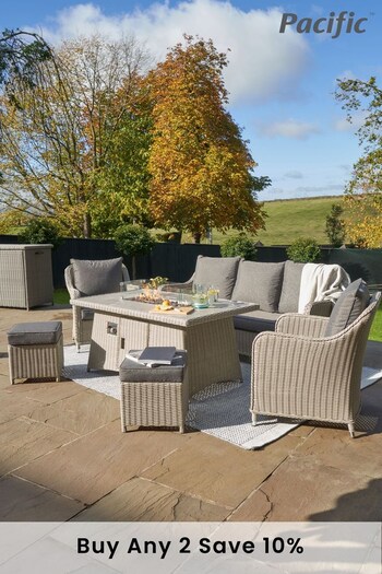 Pacific Grey Pacific Stone Antigua Garden Lounge Set with Ceramic Top Fire Pit (341516) | £2,000