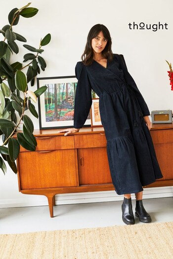 Thought Blue Milou Organic Cotton Corduroy Wrap Dress (341537) | £99