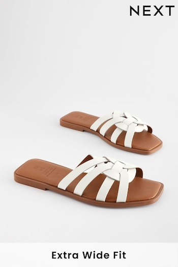 White Extra Wide Fit Forever Comfort® Leather Lattice Mules Sandals (341539) | £22