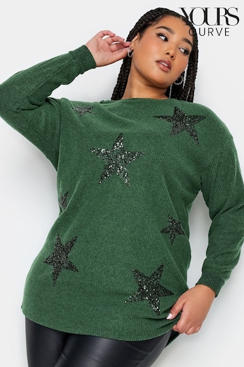 Yours Curve Green Soft Touch Sequin Star Top (341619) | £31