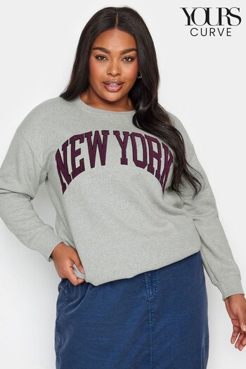 Yours Curve Grey Embroidered Slogan Sweatshirt (341626) | £29