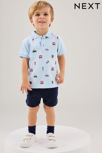 Blue All Over Printed Polo Shirt And Shorts Set (3mths-7yrs) (341722) | £15 - £19
