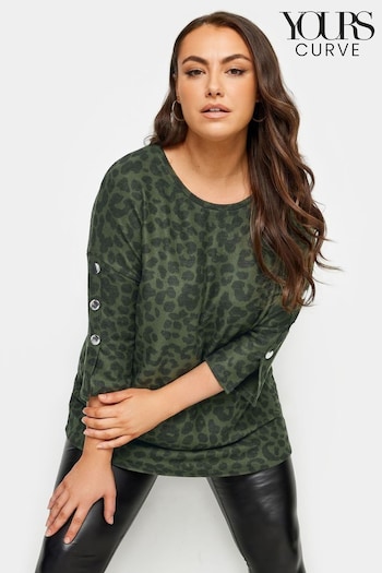 Yours Curve Green Long Sleeve Button Soft Touch Top (341772) | £31