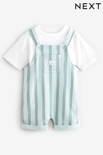 Mineral Green Stripe Dungarees Set (3mths-7yrs) (341805) | £16 - £20