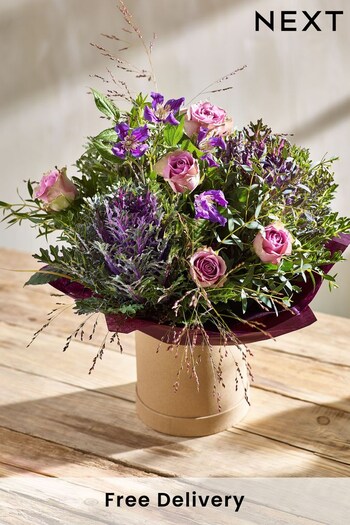 Purple Fresh Flower Bouquet in Hatbox (341990) | £35