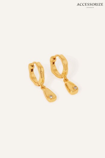 Accessorize 14ct Gold Tone Molten Charm Huggie Hoops (342088) | £18