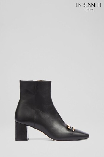 LK Bennett Novella Leather Gold Bar Black Ankle Boots (342146) | £429