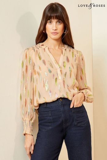 All New In Pink Metallic Petite Chiffon V Neck Long Sleeve Over The Head Blouse (342150) | £39