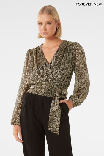Forever New Gold Swathi Tie Wrap Blouse (342231) | £45