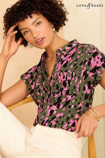 Love & Roses Khaki Green Petite Roll Sleeve Utility Shirt (342239) | £35