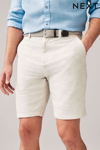 Stone Linen Cotton Chino Shorts Blanc with Belt Included (342549) | £26