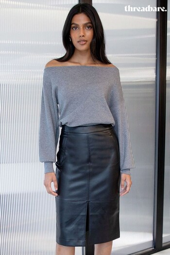 Threadbare Black Mid Length PU Faux Leather Skirt (342699) | £34