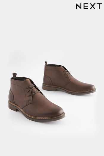 Brown Regular Fit Waxy Finish Leather Chukka Boots (342711) | £58