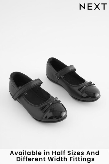 Black Standard Fit (F) Leather Patent Toe Cap Mary Jane Shoes (342717) | £26 - £33