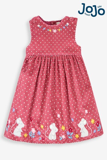 JoJo Maman Bébé Rose Pink Mouse Girls' Appliqué Cord Dress (342871) | £26.50