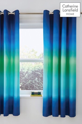 Catherine Lansfield Blue Ombre Stripe Lined Eyelet Curtains (343155) | £45