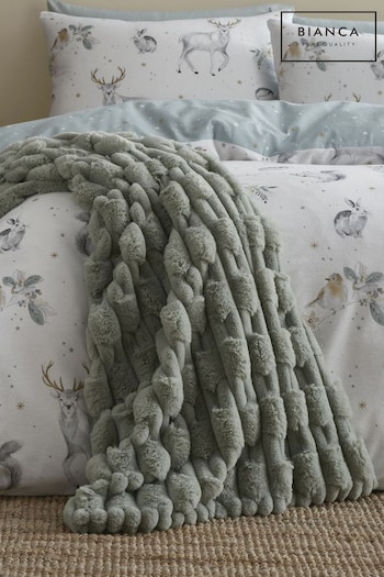 Green Soft and Cosy Carved Faux Fur Throw (343236) | £40