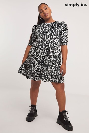 Simply Be Mono Print Supersoft Smock Black Dress (343299) | £26