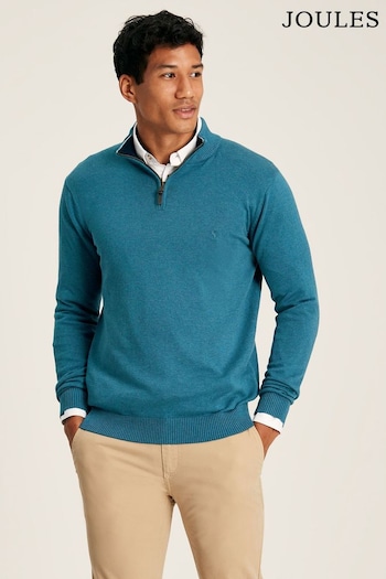 Joules Hillside Blue Knitted Quarter Zip Jumper (343503) | £59.95