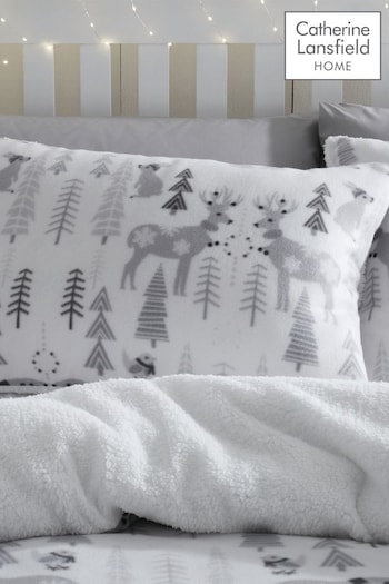 Catherine Lansfield Grey Winter Woodland Cosy and Warm Teddy Fleece Duvet Cover Set (343697) | £25 - £40