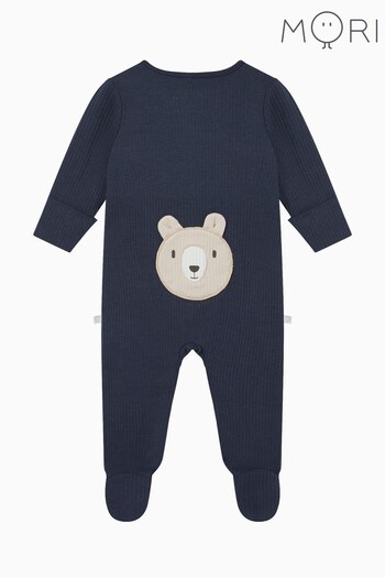 MORI Blue Bear Ribbed Clever Zip Sleepsuit (344220) | £33