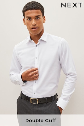 White Slim Fit Double Cuff Trimmed Easy Care Double Cuff Shirt (344264) | £30