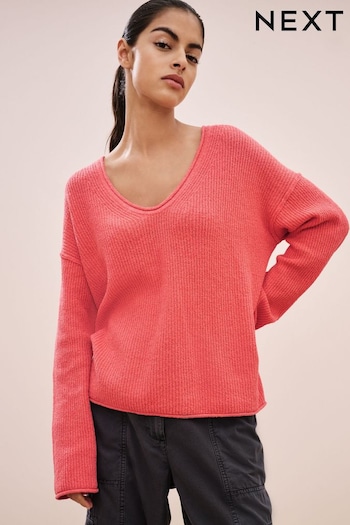 Pink Knitted V-neck Jumper (344423) | £36